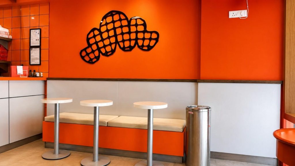 The Croffle Guys interior, detail of seating and finishes