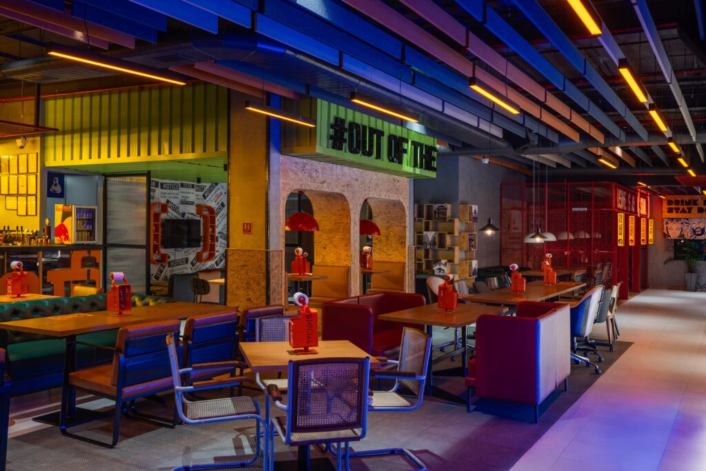 SOCIAL ECity interior — shipping container mezzanine