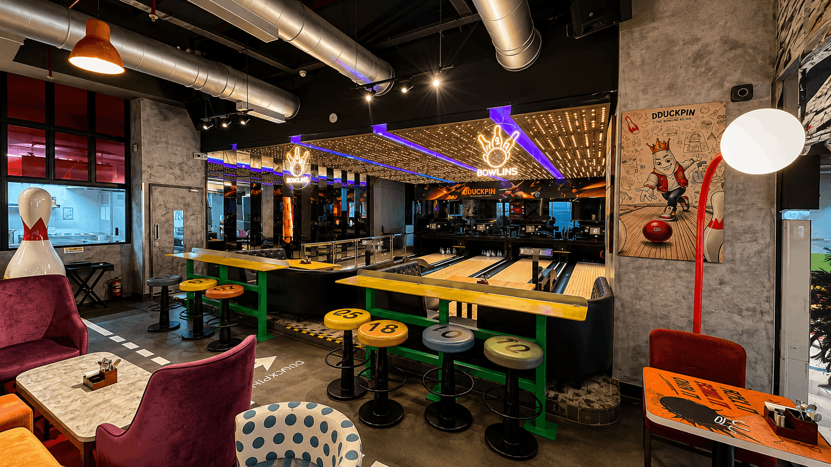 DDUCKPIN Bar Seating by Bowling Lanes