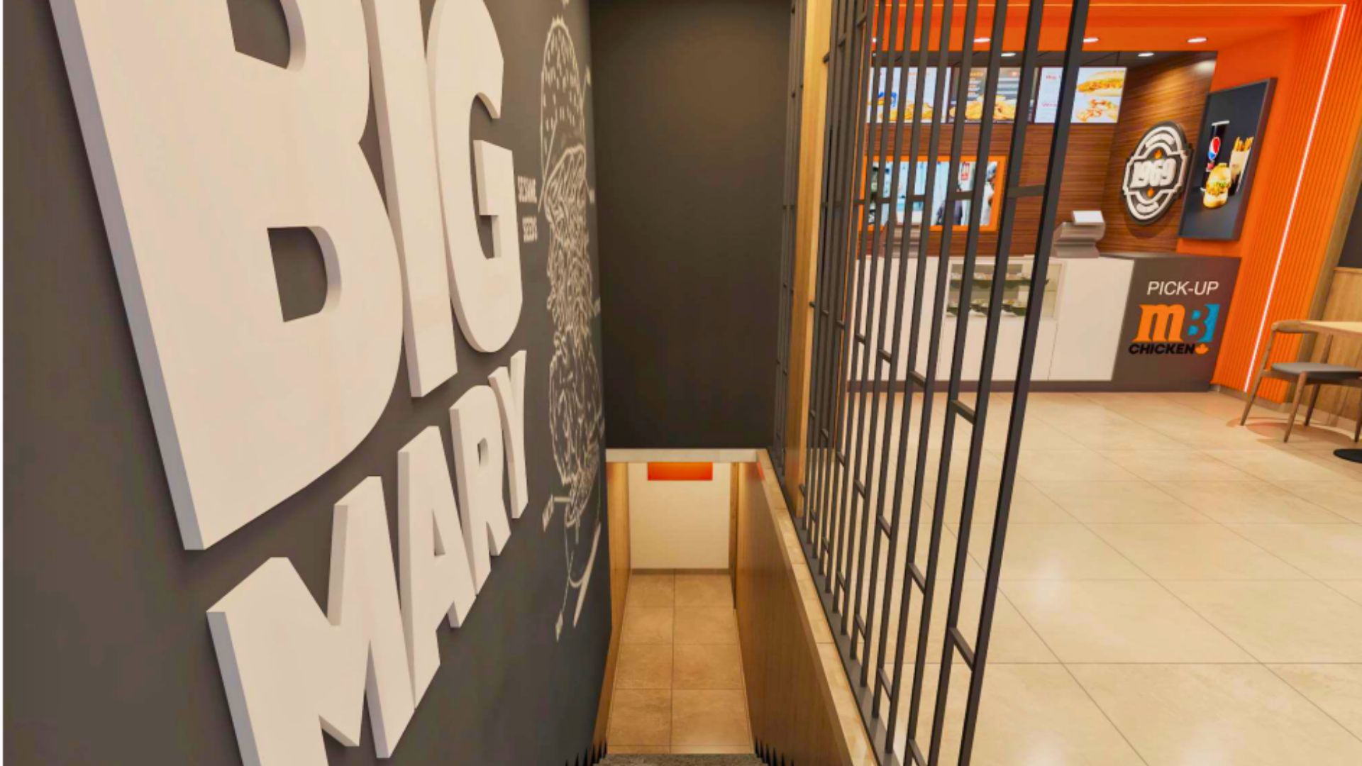 MB Chicken Big Mary Wall and Stairway