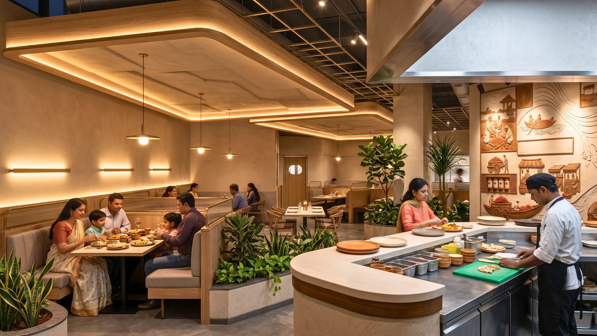 Sliding doors merging indoor and outdoor restaurant space