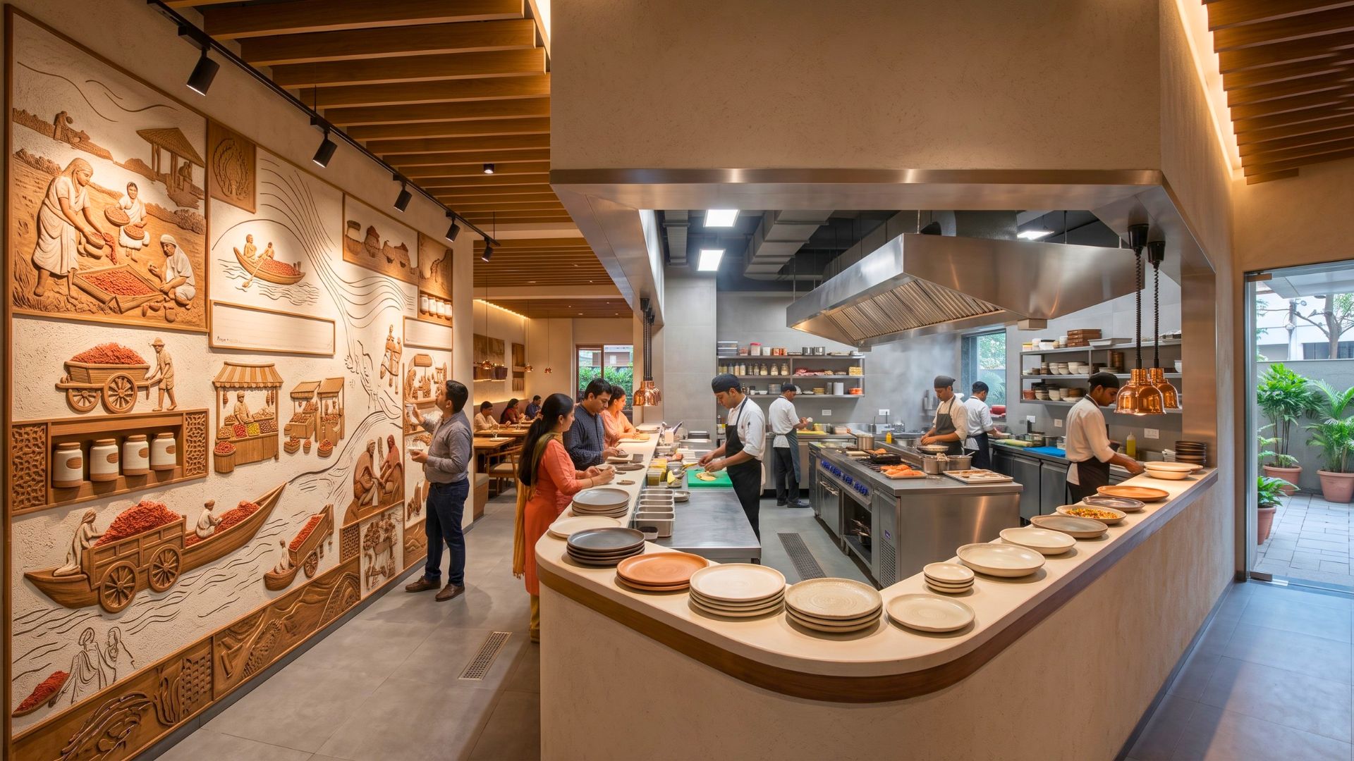 Strategically positioned order delivery counter in a restaurant
