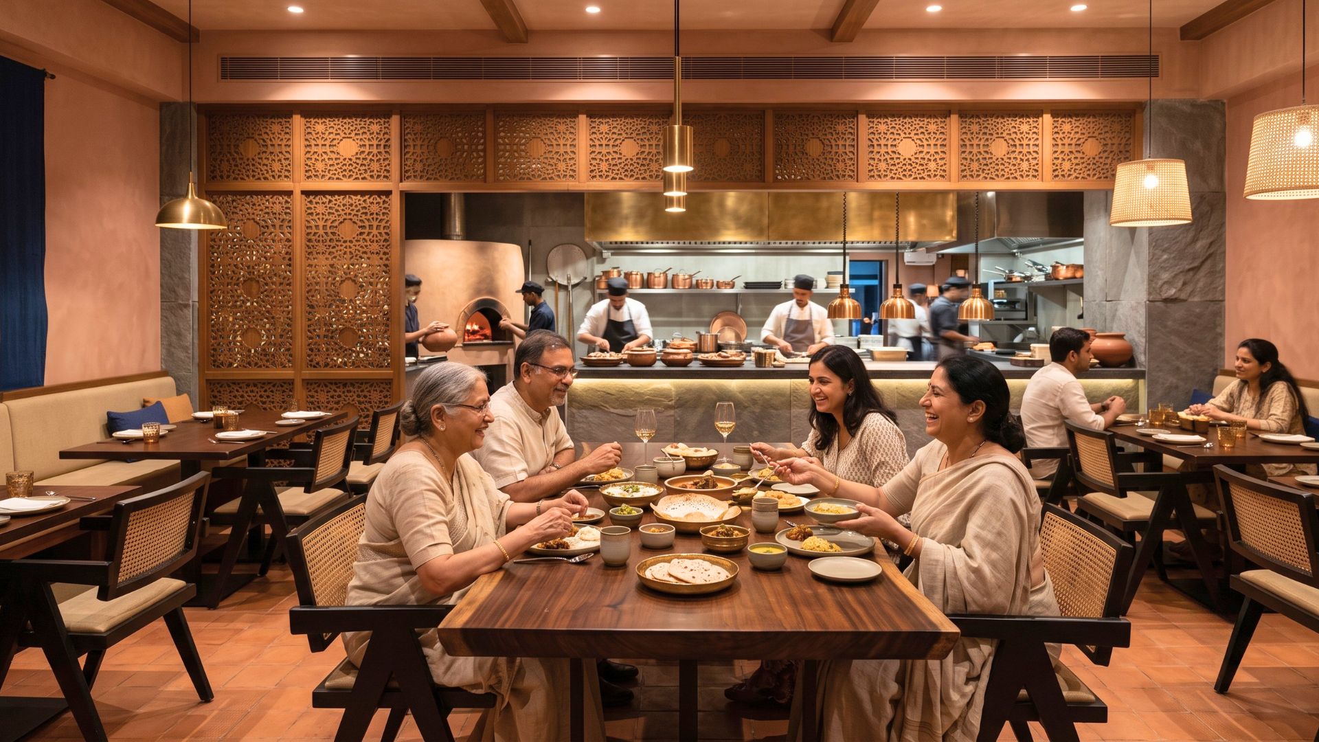Compact laminate and quartz surfaces in a restaurant counter